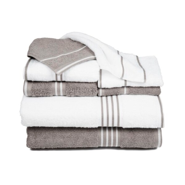 Hastings Home Rio 8 Piece 100 Percent Cotton Towel Set - White And Silver